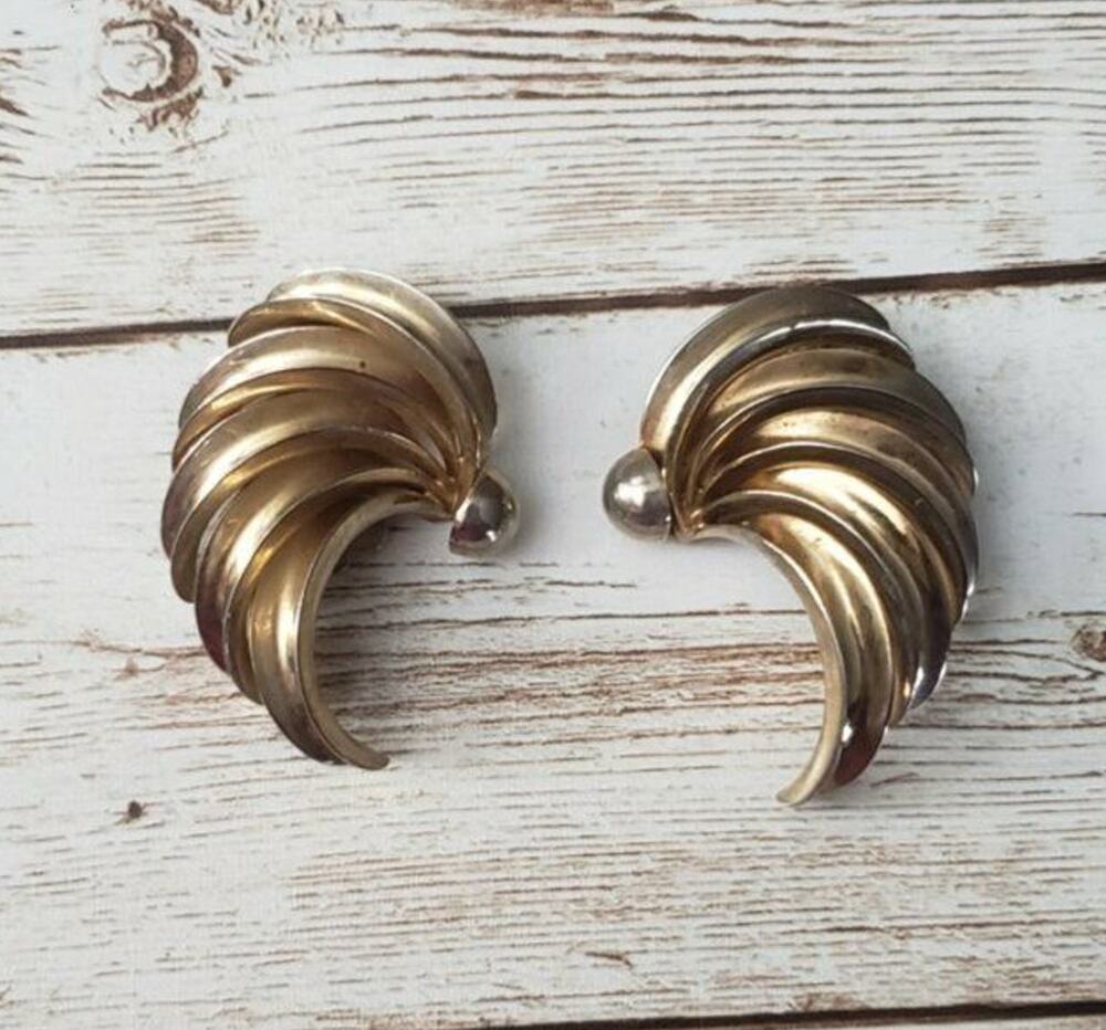 Vintage Clip On Earrings Large Flourish Design Statement Earrings